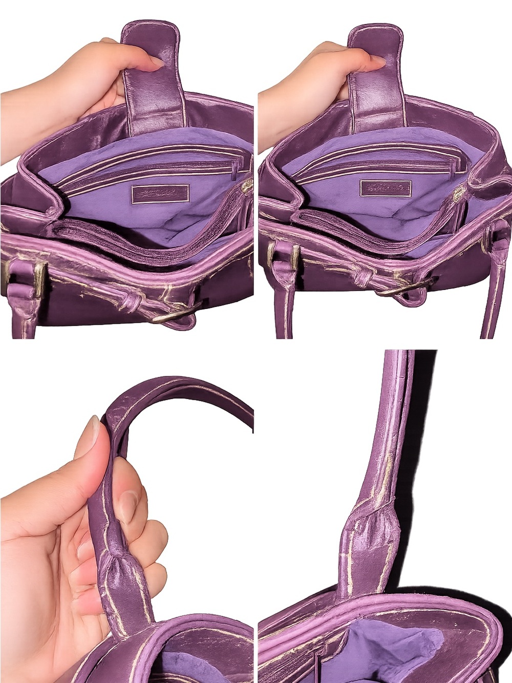 St. John's Bay Purple Leather Top-Handle Satchel with Buckle Accent - Picture 2 of 3
